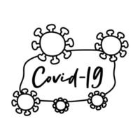 covid19 campaing lettering com partículas ícone de estilo de linha vetor