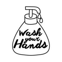 letras de campanha lave suas mãos com linha de sabonete de garrafa vetor