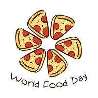 letras de celebração do dia mundial da comida com porções de pizza estilo simples vetor