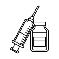 seringa de vacina com ícone de estilo de linha de drogas de frasco vetor