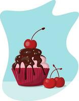 Bolinho com cereja chocolate baga cereja sobremesa doce aniversário feriado vetor
