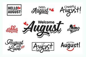 vetor mão letras verão mês. Olá agosto, feliz agosto.
