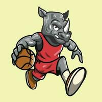 rinoceronte mascote Como uma cesta bola jogador vetor