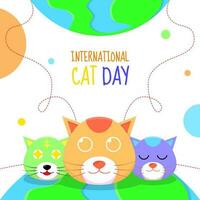 internacional gato dia ilustração. muitos gatos. globo. plano, colorida, moderno conceito. usava para cumprimento cartão vetor