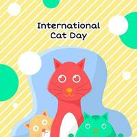 gato ilustração para internacional gato dia Projeto modelo. diagonal listras padronizar. plano, colorida, alegre, moderno conceito. usava para cumprimento cartão, poster, bandeira vetor