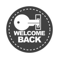 bem-vindo de volta ícone de silhueta de adesivo de abertura de chave de inscrição vetor