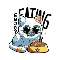 vetor ilustração representando uma gato desfrutando Está comida, isto imagem é ótimo para adesivos, camiseta desenhos e mais.
