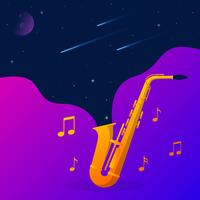 Estrelas do espaço que flutuam de uma ilustração do vetor do saxofone do ouro