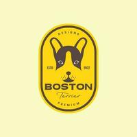 animal animais de estimação cachorro cabeça boston terrier vintage crachá logotipo Projeto vetor