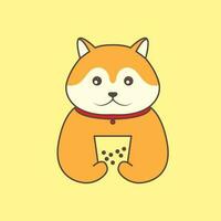 animal animais de estimação cachorro akita inu beber bolha chá mascote fofa logotipo Projeto vetor