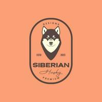 animal animais de estimação cabeça cachorro siberian rouco vintage crachá logotipo Projeto vetor