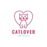 gatinho gatos animais de estimação amor coração amor Cuidado linha arte mínimo moderno mascote logotipo vetor ícone ilustração