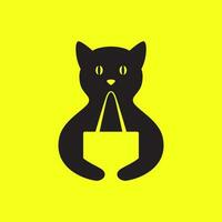 gato abraço saco compras animal fazer compras moderno mínimo mascote logotipo vetor ícone ilustração