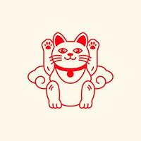 Maneki neko por sorte gato linha arte desenho animado mascote logotipo ícone vetor ilustração