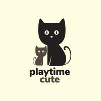 gatinho e gato família mãe fofa mascote desenho animado jogando moderno logotipo vetor ícone ilustração