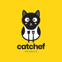 gato animais de estimação chefe de cozinha cozinhando espátula Comida mascote desenho animado fofa logotipo vetor ícone ilustração