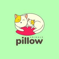 gato e gatinho família dormir travesseiro relaxar desenho animado mascote fofa colorida logotipo vetor ícone ilustração