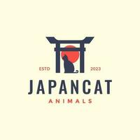japonês gato animais de estimação portão torii cultura vintage mínimo hipster logotipo vetor ícone ilustração