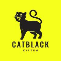 Preto gato animais de estimação rugido fofa mascote desenho animado simples mínimo moderno logotipo vetor ícone ilustração