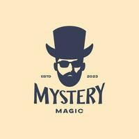 homem mágico chapéu barbudo legal mistério vintage hipster clássico velho logotipo vetor ícone ilustração