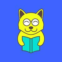 gato ou cachorro animais de estimação lendo livro estudos inteligente mascote desenho animado fofa feliz colorida logotipo vetor ícone ilustração