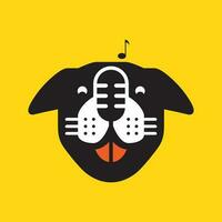 buldogue animais de estimação cachorro fofa cantando microfone música mascote desenho animado plano moderno logotipo ícone vetor ilustração