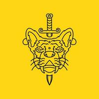 antigo tigre com espadas linhas mínimo simples mascote logotipo vetor ícone ilustração