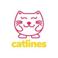 gatinho gato animais de estimação fofa mascote linhas simples mínimo desenho animado feliz sorrir logotipo ícone vetor ilustração
