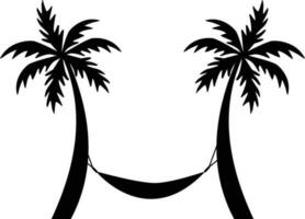 maca ícone. maca entre Palma árvores placa. coco Palma árvores símbolo. plano estilo. vetor
