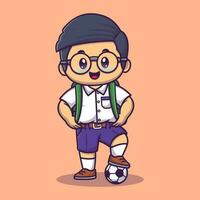 fofa Garoto vestindo escola uniforme com futebol bola desenho animado vetor ícone ilustração.