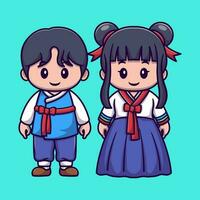 fofa Garoto e menina vestindo coreano tradicional roupas desenho animado vetor ícone ilustração