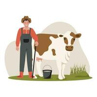 homem com vaca vetor ilustração
