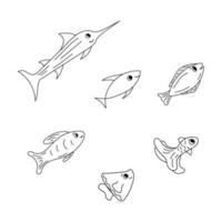 conjunto esboço peixe vetor ilustração. isolado oceano animal. peixe rabisco ícone. marinho tema linear.
