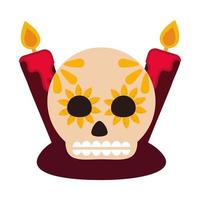 dia do crânio de açúcar morto com velas decoração cultura ícone celebração mexicana estilo simples vetor