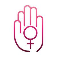 Mão do ícone do movimento feminismo com emblema de gênero estilo gradiente dos direitos femininos vetor