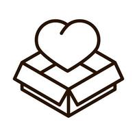 ícone de linha de amor e doação de coração em caixa de papelão vetor