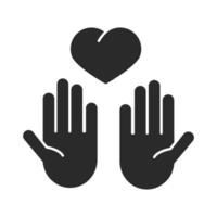 mãos com coração apoiam doação de caridade e ícone de silhueta de amor vetor