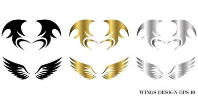 ilustração vetorial de design de logotipo de asa animal de três cores preto ouro prata adequado para marca ou símbolo vetor