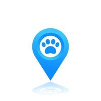 ícone de vetor de pata e marca de localização para placa de pet shop