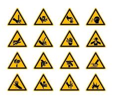 etiquetas triangulares de símbolos de perigo de aviso em fundo branco vetor