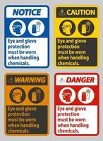 proteção para os olhos e luvas deve ser usada ao manusear produtos químicos vetor