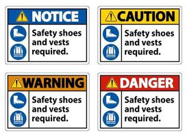 sapatos de segurança e colete necessários com símbolos ppe em fundo branco, ilustração vetorial vetor