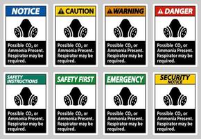 sinal de ppe possível co2 ou amônia presente, respirador pode ser necessário vetor