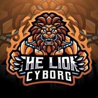 o design do logotipo do mascote esport do ciborgue do leão vetor