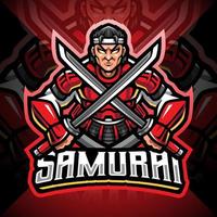 design do logotipo do mascote samurai esport vetor