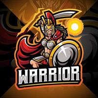 design de logotipo do mascote feminino guerreiro esport