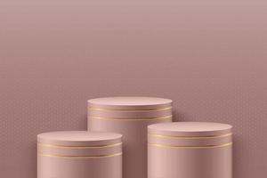 palco redondo abstrato para prêmios em moderno. luxo fundo de renderização vetorial com pódio de ouro rosa e dourado com cena de parede de textura de meio-tom, renderização em 3D cor-de-rosa de forma geométrica. eps10 do vetor