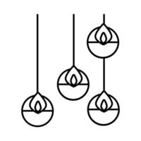 ícone de estilo de linha suspensa de velas diwali vetor