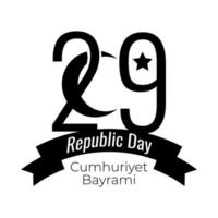 dia de celebração do bayrami cumhuriyet com número 29 e estilo de silhueta de fita de lua crescente vetor