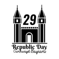 dia de celebração cumhuriyet bayrami com estilo de silhueta do palácio topkapi vetor